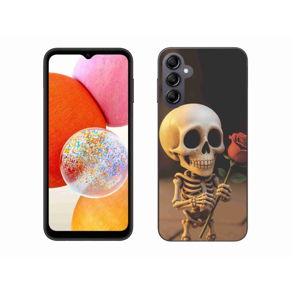 Gélový kryt mmCase na Samsung Galaxy A14 4G/5G - kostlivec s ružou
