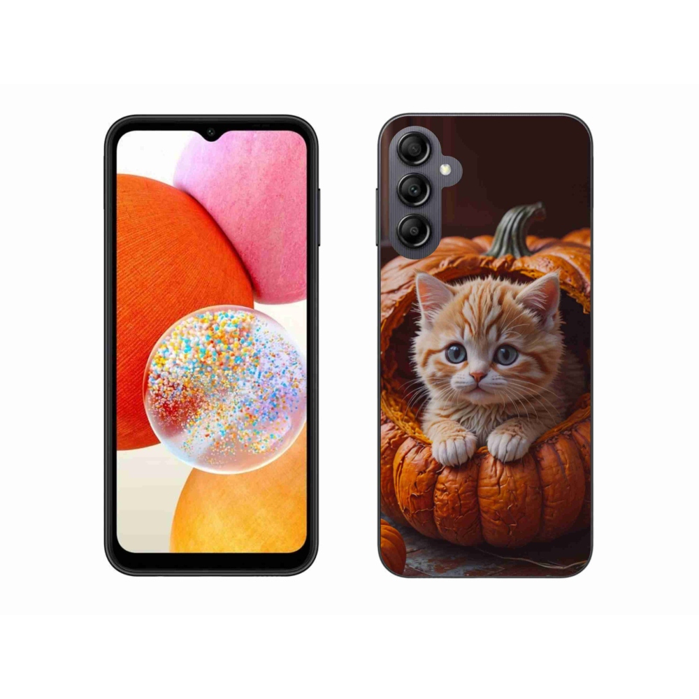 Gélový kryt mmCase na Samsung Galaxy A14 4G/5G - mačiatko a tekvica 2