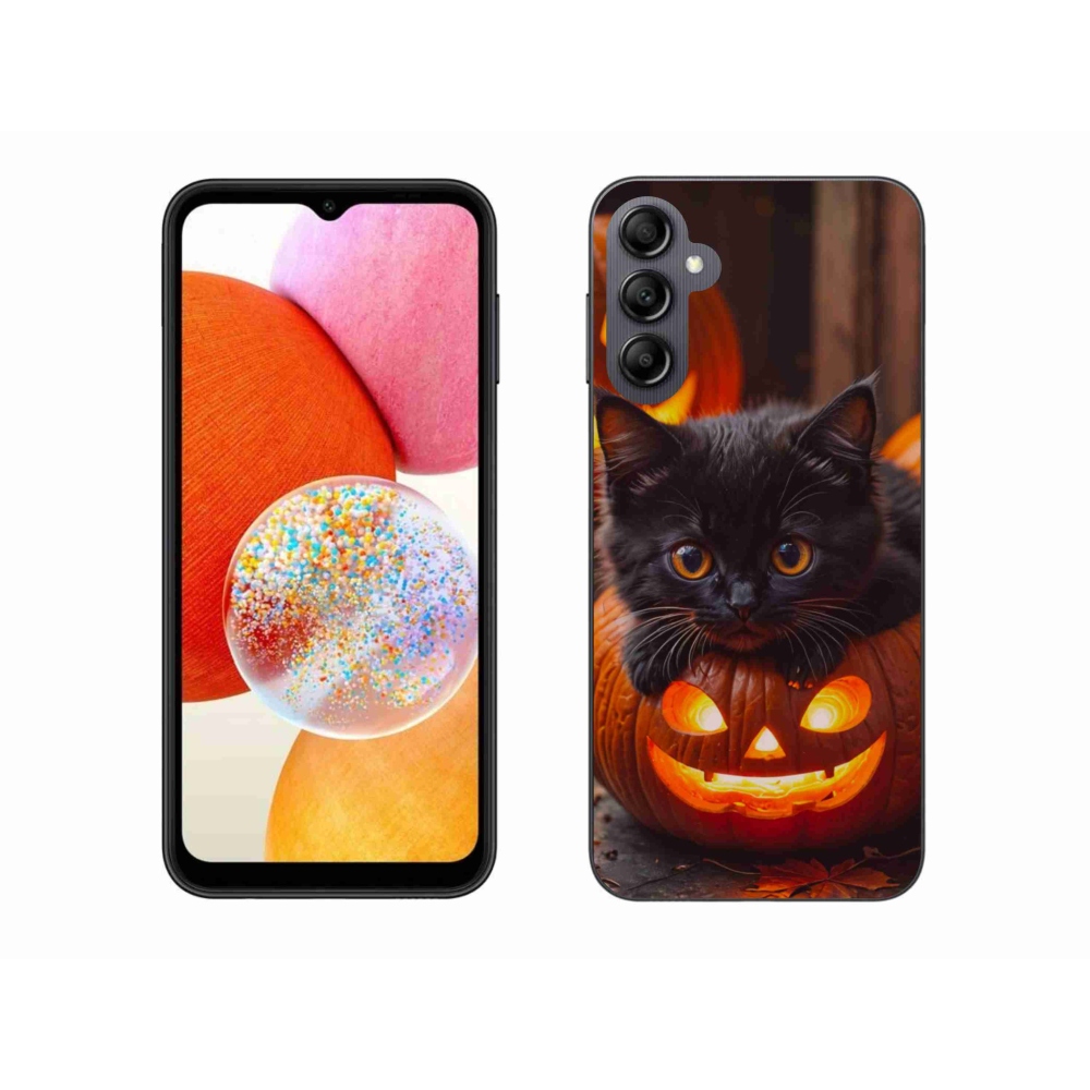Gélový kryt mmCase na Samsung Galaxy A14 4G/5G - mačiatko a tekvica