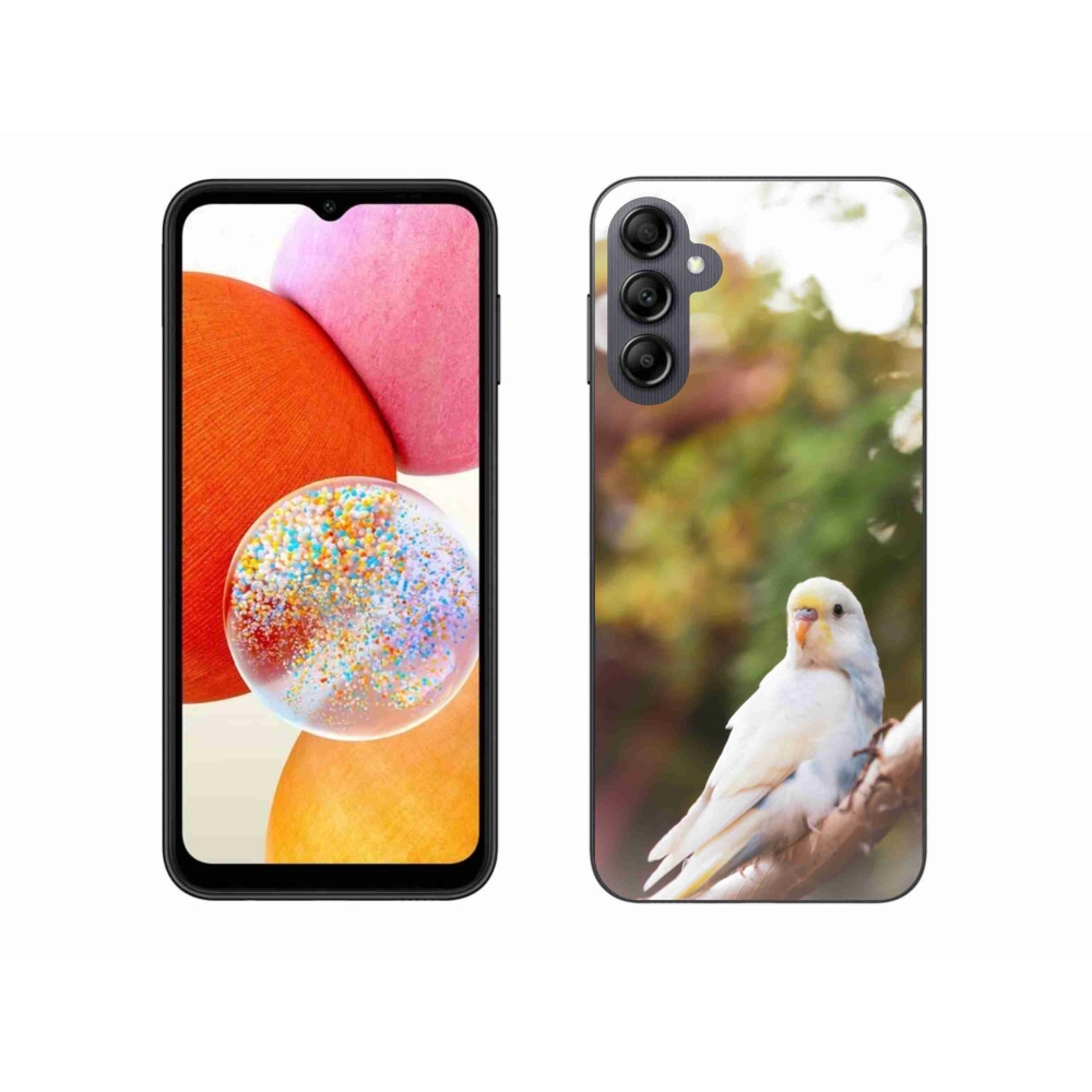 Gélový kryt mmCase na Samsung Galaxy A14 4G/5G - papagáj andulka biela