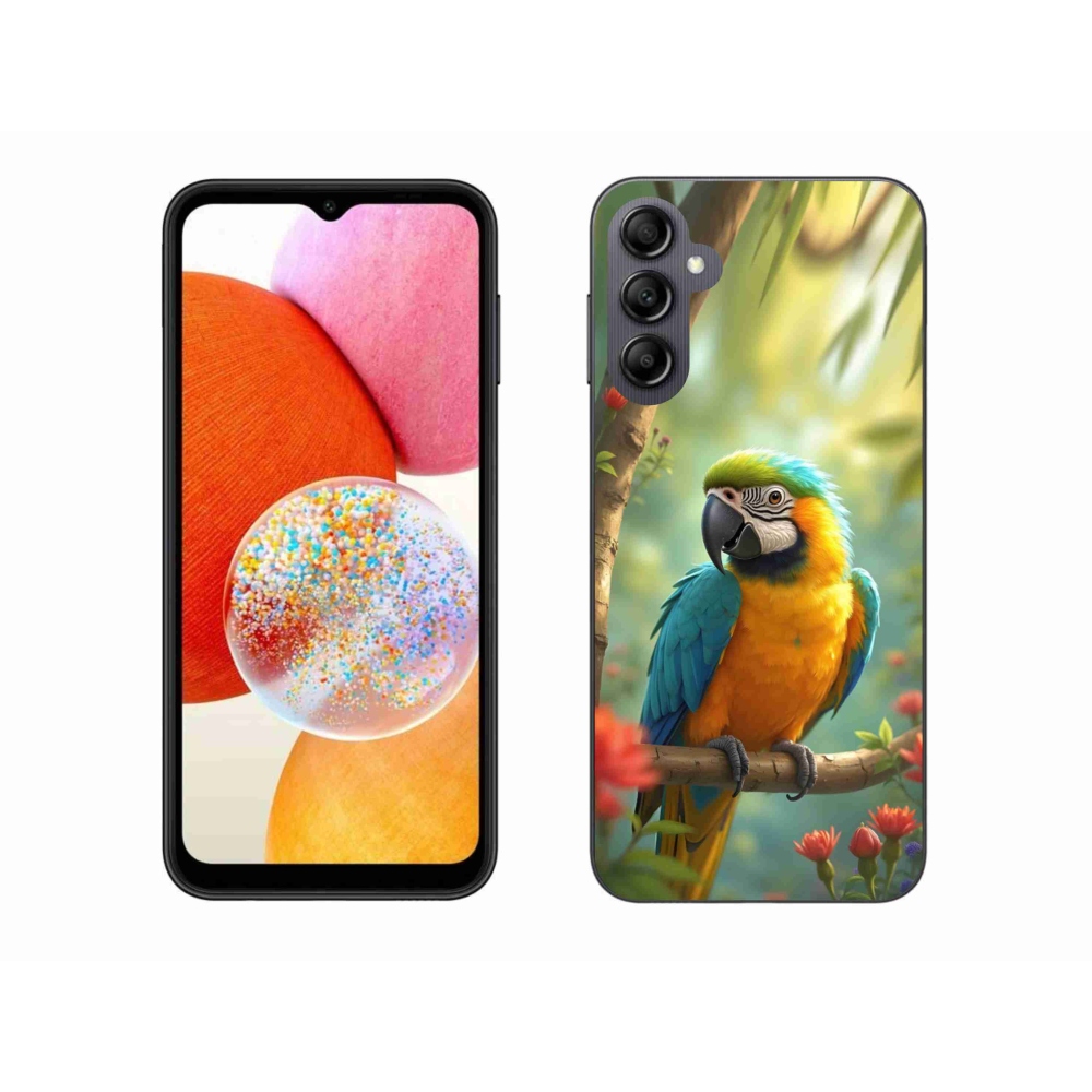 Gélový kryt mmCase na Samsung Galaxy A14 4G/5G - papagáj ara modrožltá