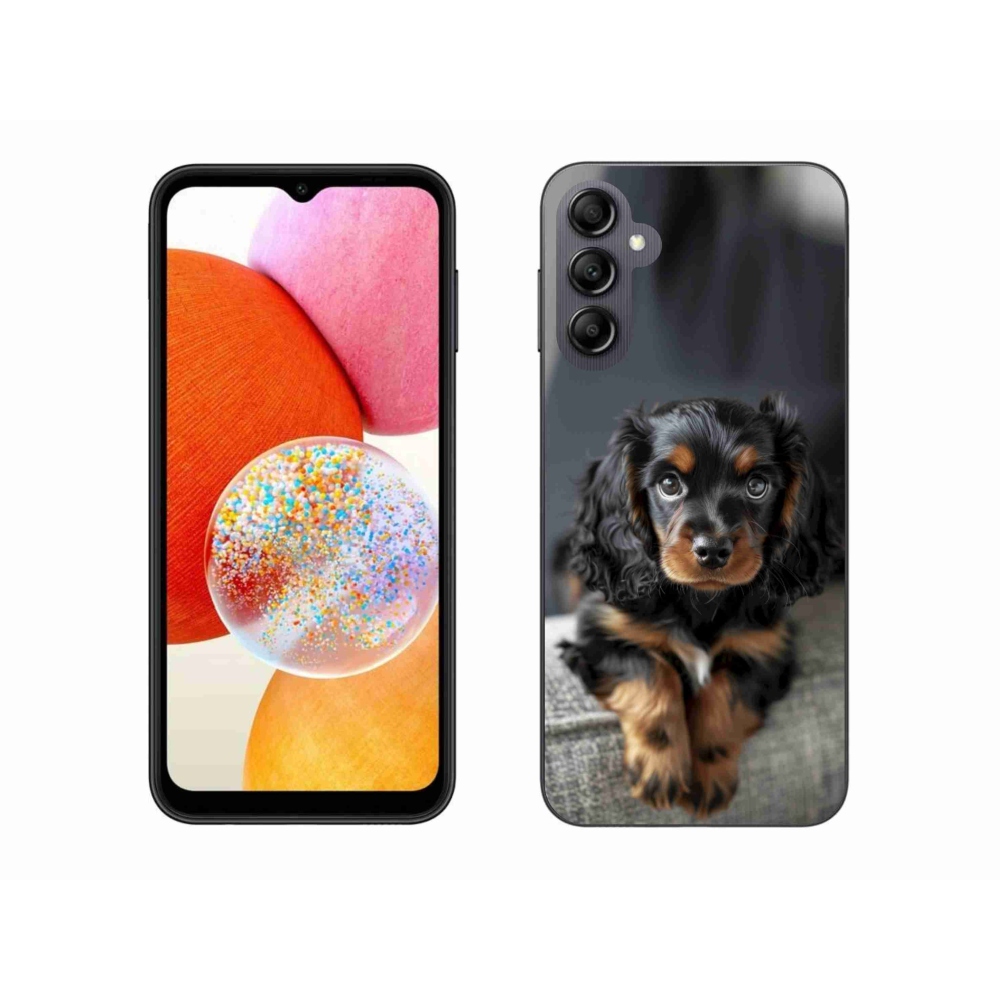 Gélový kryt mmCase na Samsung Galaxy A14 4G/5G - roztomilý dlhosrstý jazvečík