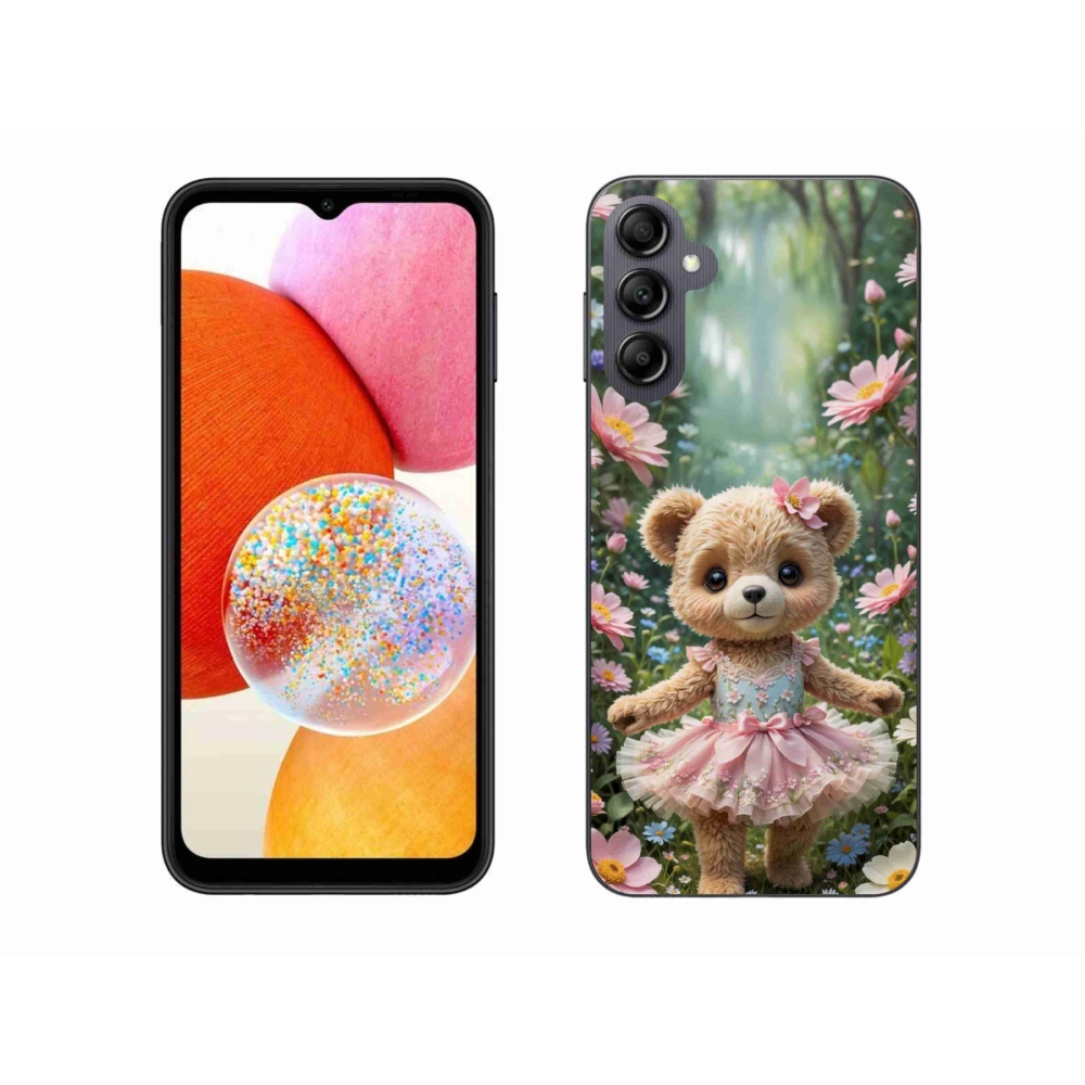 Gélový kryt mmCase na Samsung Galaxy A14 4G/5G - roztomilý medvedík v kvetoch