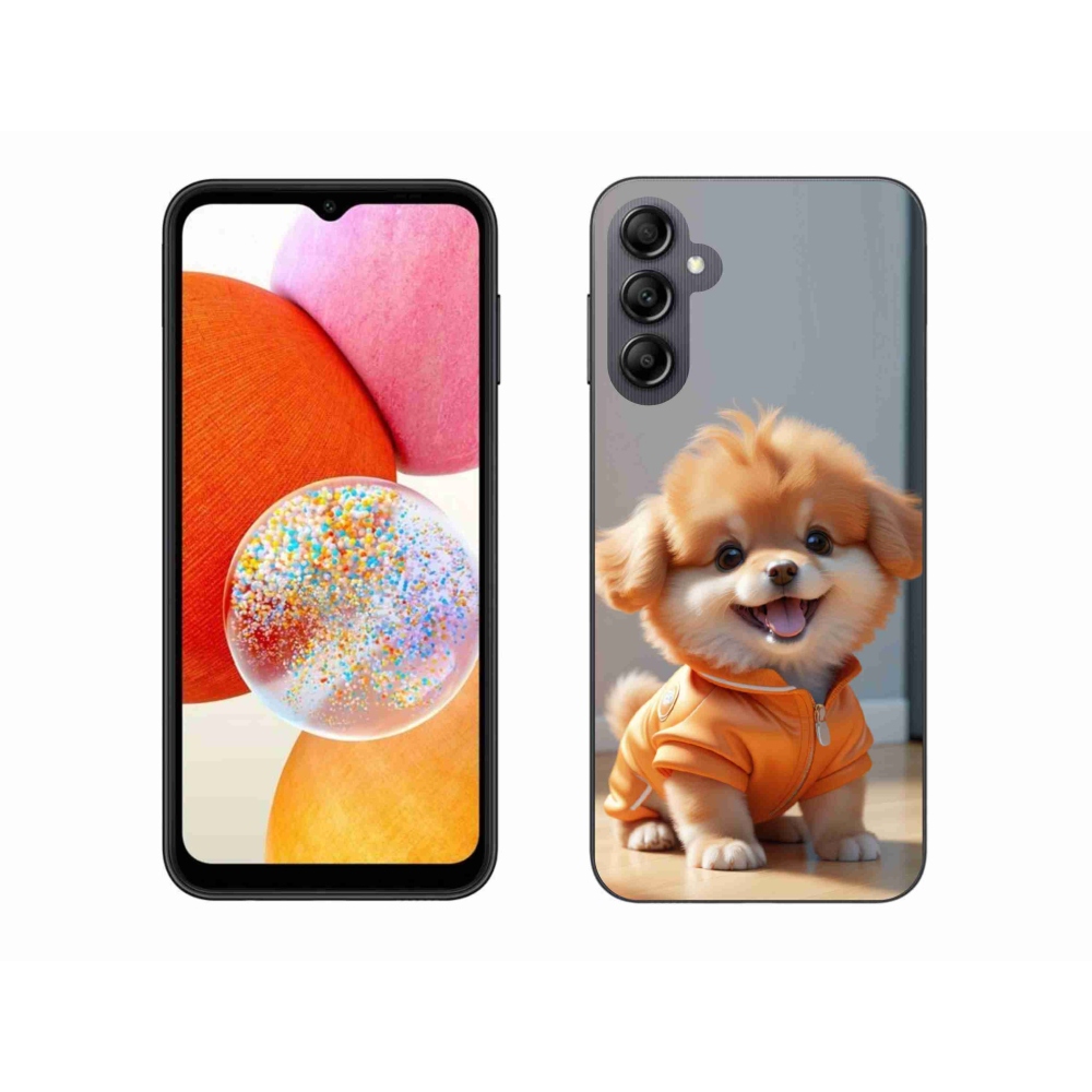 Gélový kryt mmCase na Samsung Galaxy A14 4G/5G - roztomilý pomeranian v mikine