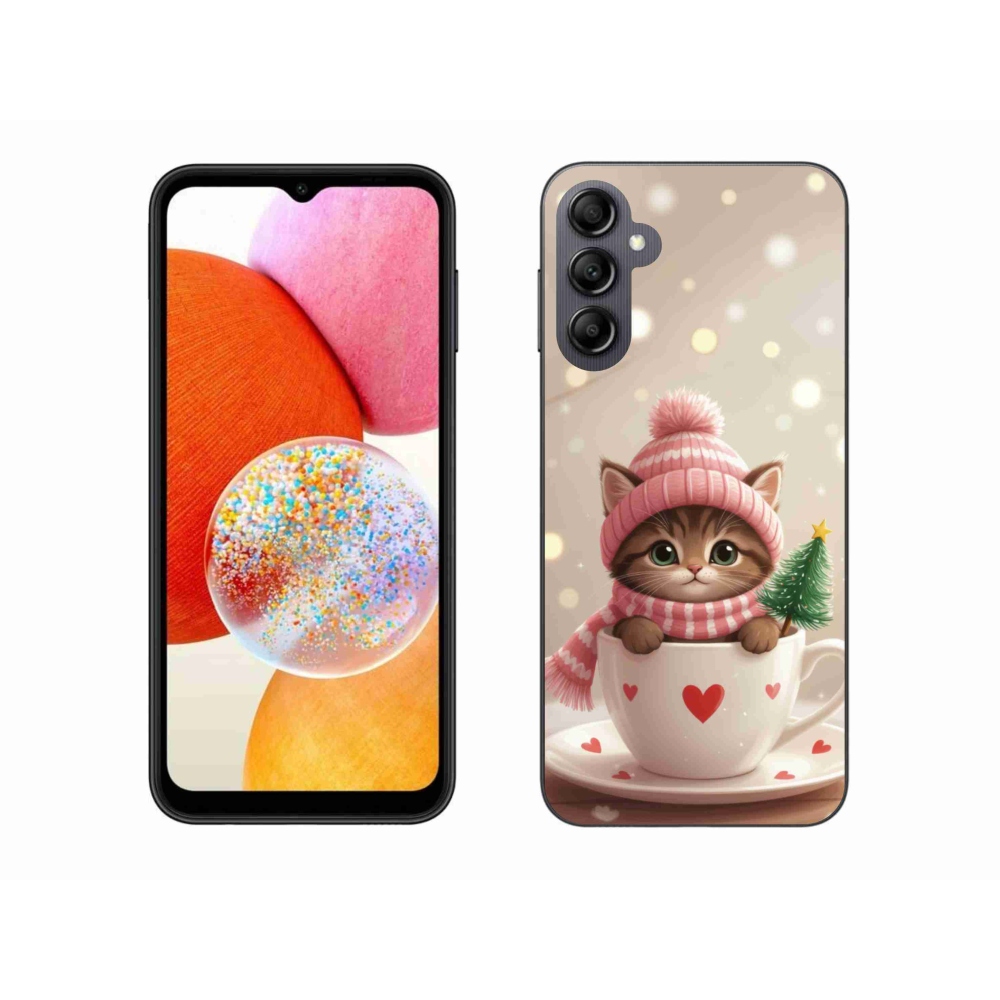 Gélový kryt mmCase na Samsung Galaxy A14 4G/5G - vianočné mačiatko v hrnčeku