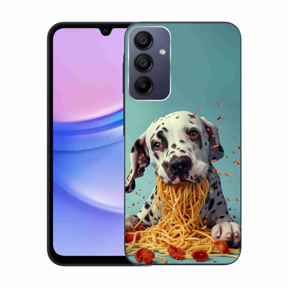 Gélový kryt mmCase na Samsung Galaxy A15 4G/5G - dalmatín a špagety