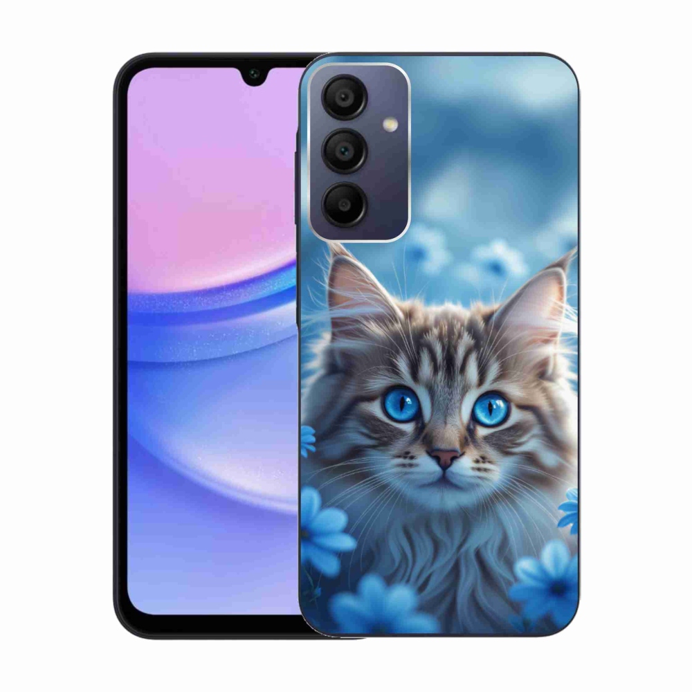 Gélový kryt mmCase na Samsung Galaxy A15 4G/5G - mačiatko v modrých kvetoch
