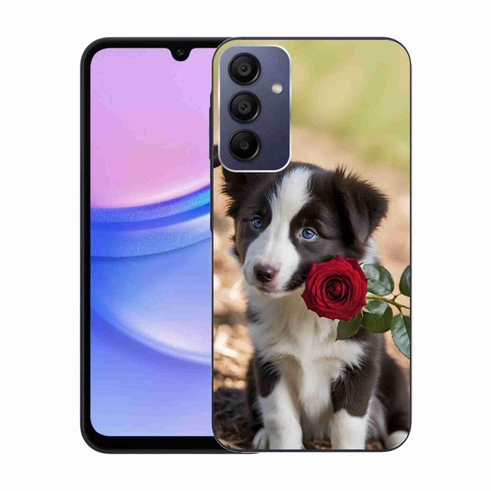 Gélový kryt mmCase na Samsung Galaxy A15 4G/5G - roztomilá border kólia s ružou