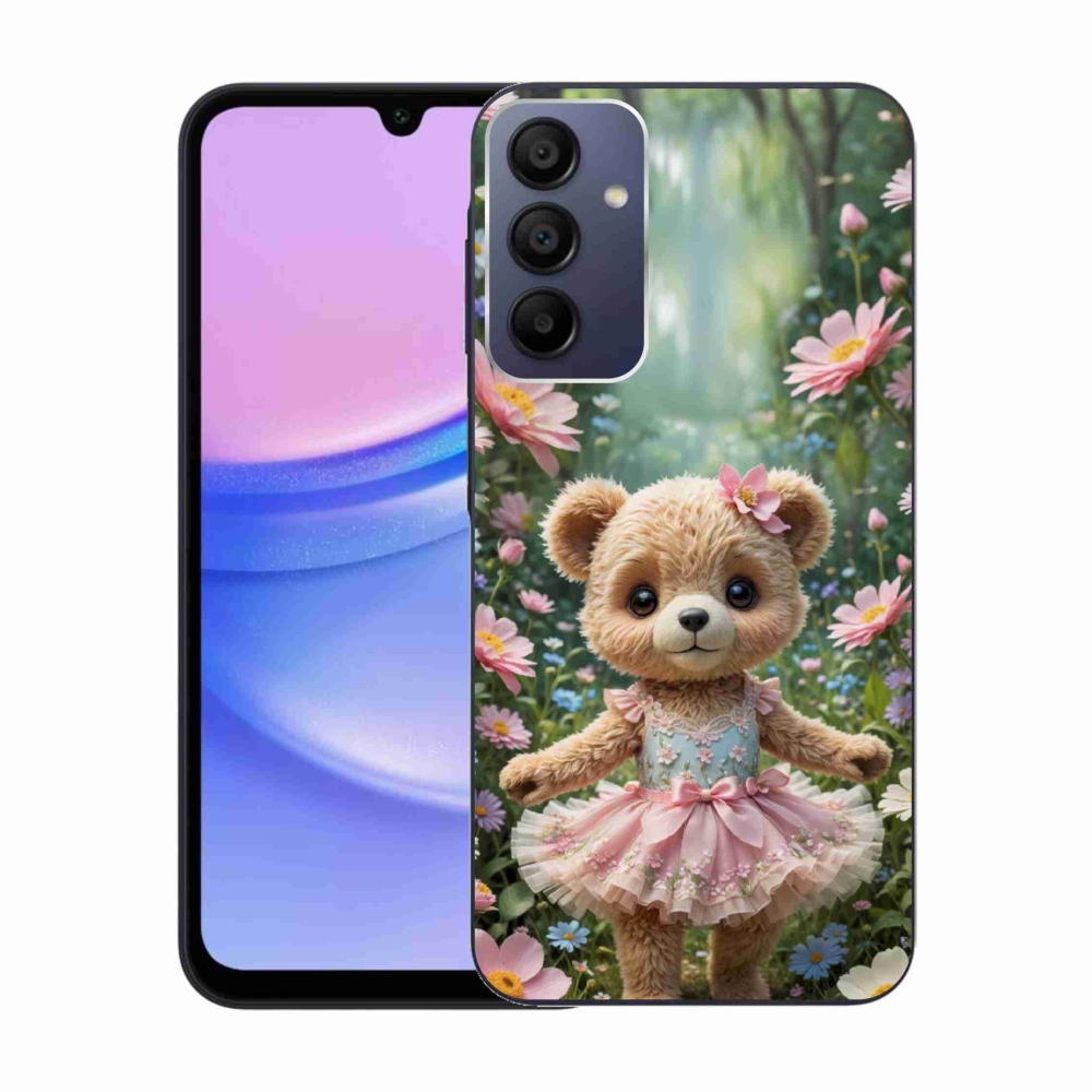 Gélový kryt mmCase na Samsung Galaxy A15 4G/5G - roztomilý medvedík v kvetoch