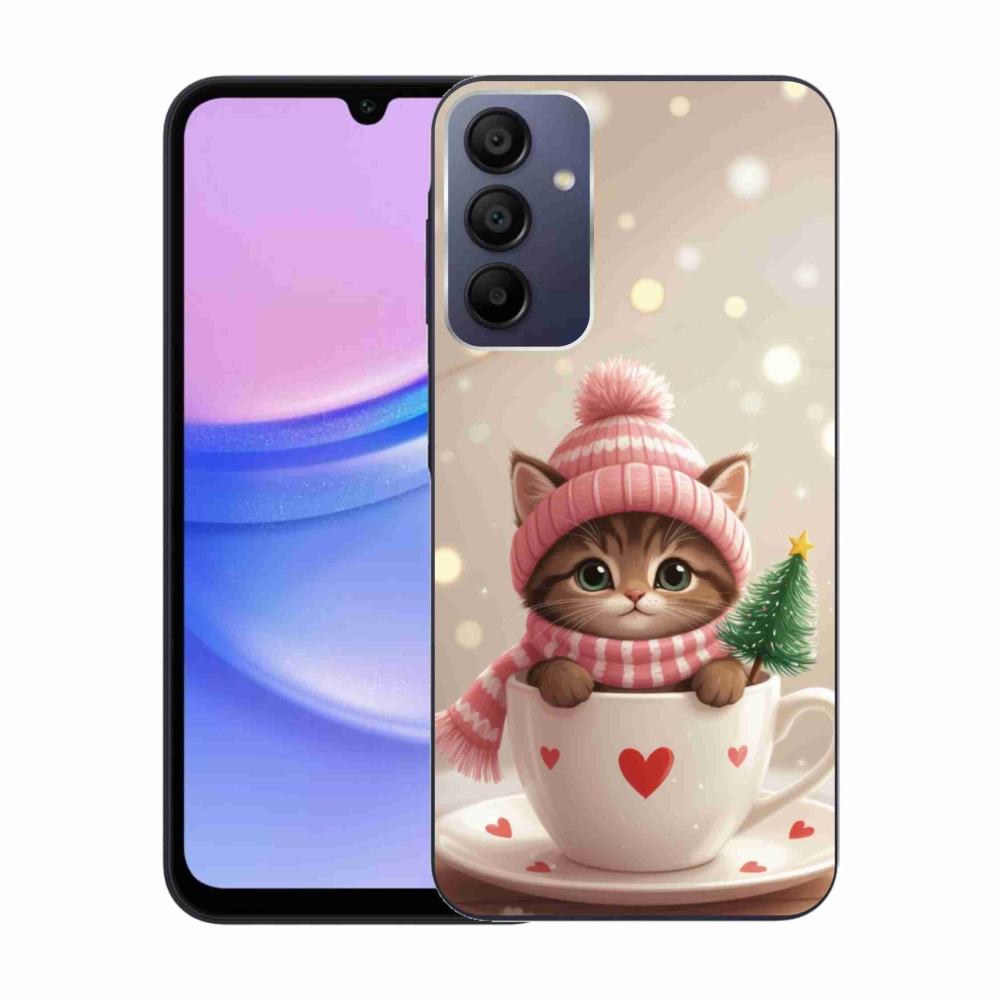 Gélový kryt mmCase na Samsung Galaxy A15 4G/5G - vianočné mačiatko v hrnčeku
