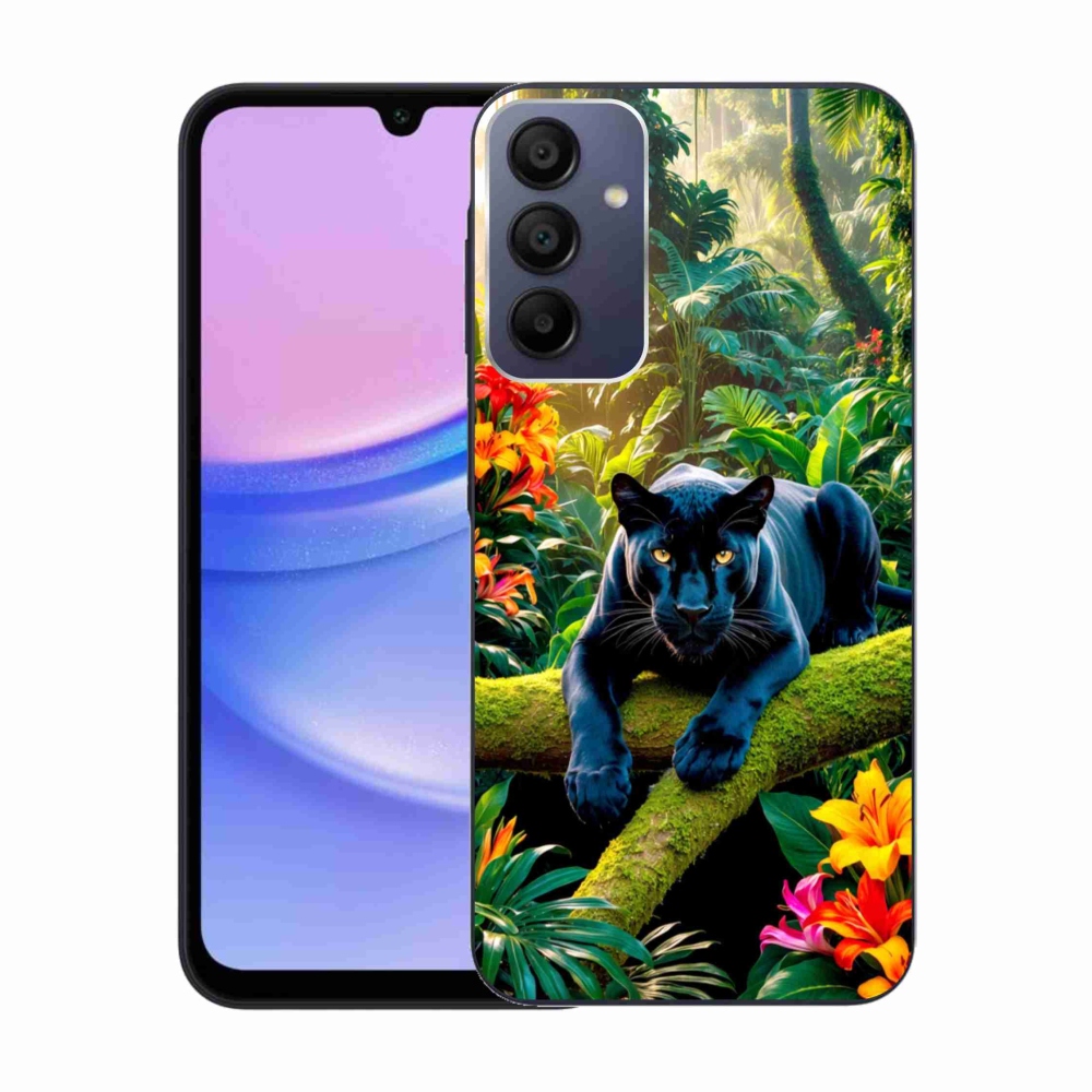 Gélový kryt mmCase na Samsung Galaxy A15/5G - čierny panter v džungli