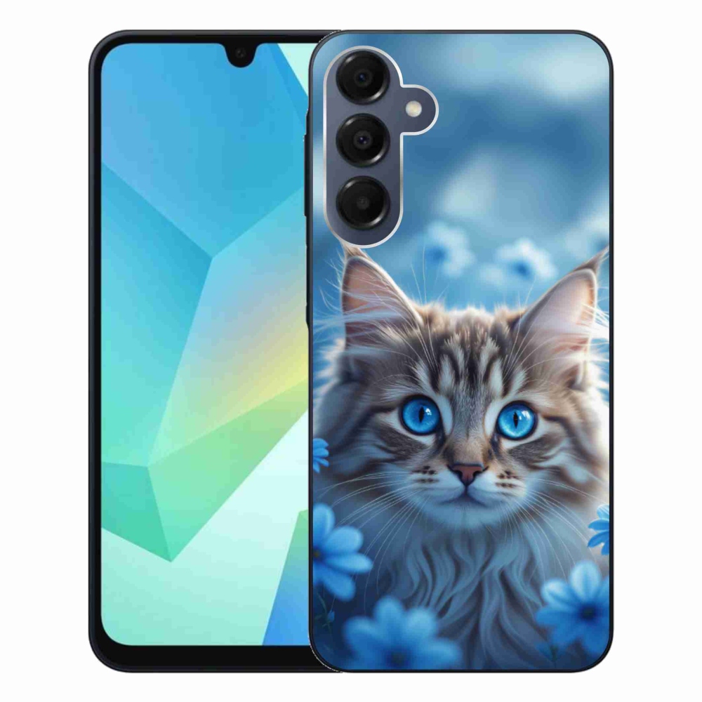 Gélový kryt mmCase na Samsung Galaxy A16 4G/5G - mačiatko v modrých kvetoch