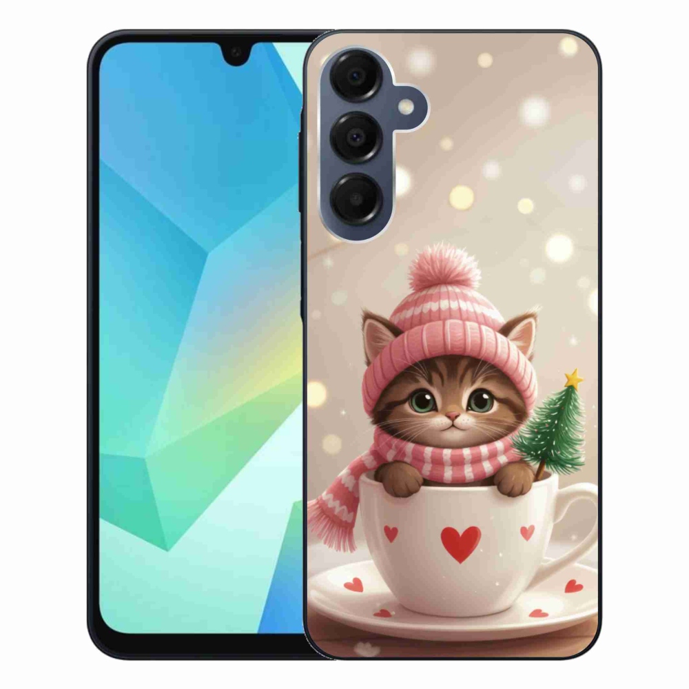 Gélový kryt mmCase na Samsung Galaxy A16 4G/5G - vianočné mačiatko v hrnčeku