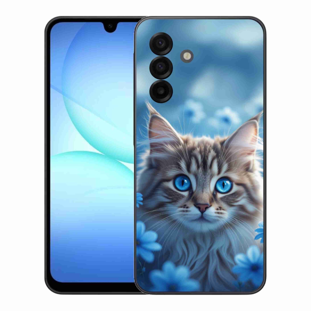 Gélový kryt mmCase na Samsung Galaxy A17 4G/5G - mačiatko v modrých kvetoch