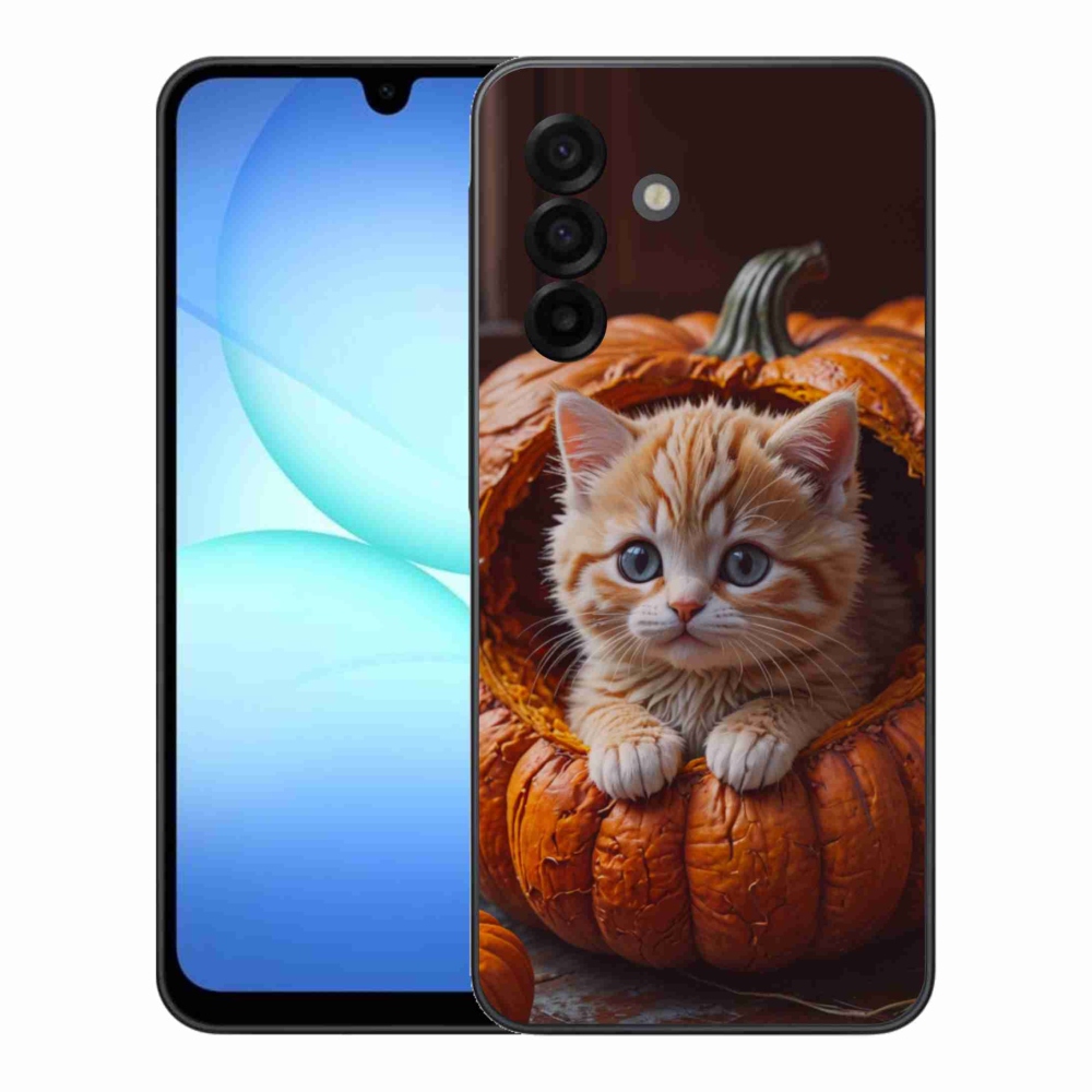 Gélový kryt mmCase na Samsung Galaxy A17 4G/5G - mačiatko a tekvica 2