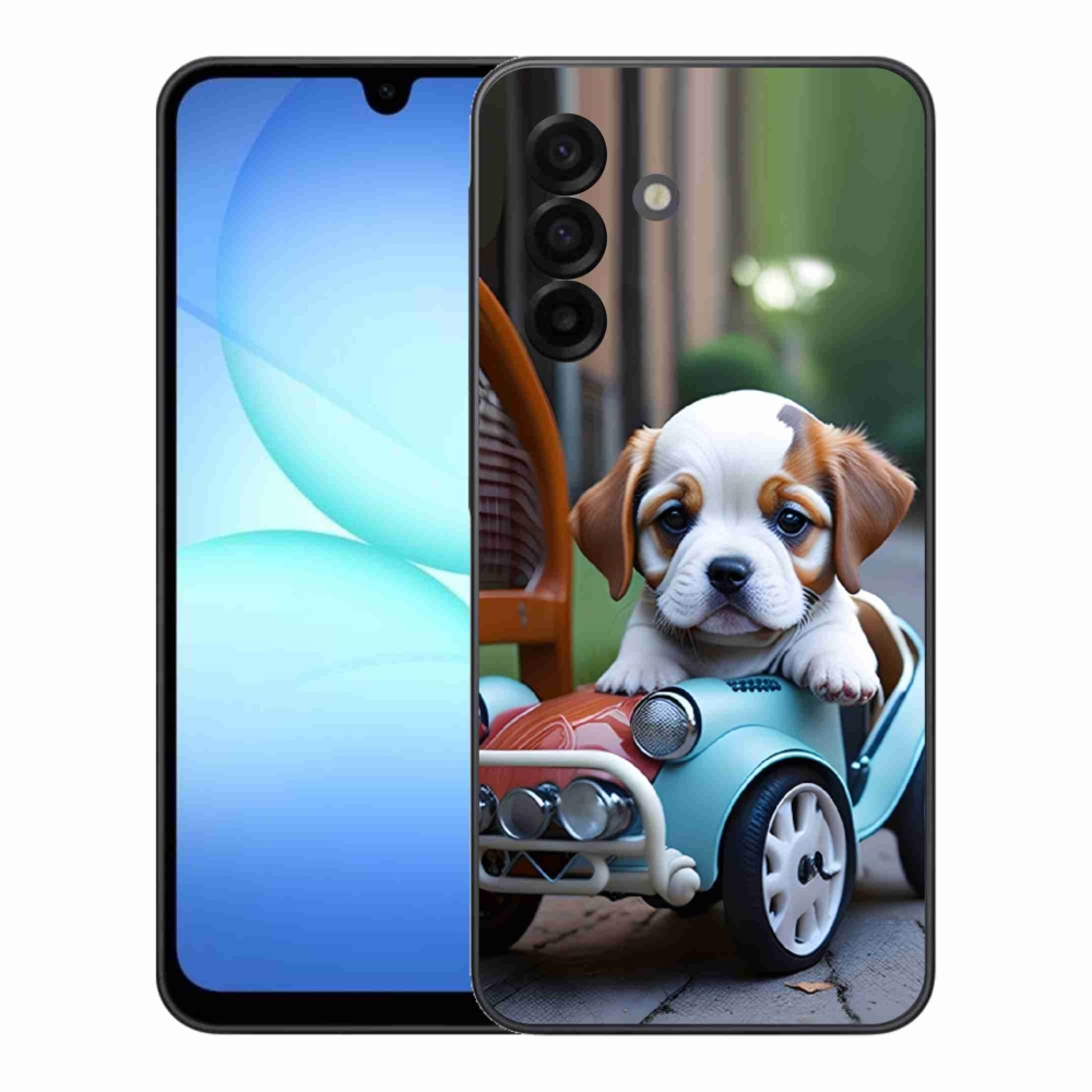 Gélový kryt mmCase na Samsung Galaxy A17 4G/5G - šteňa v retro aute