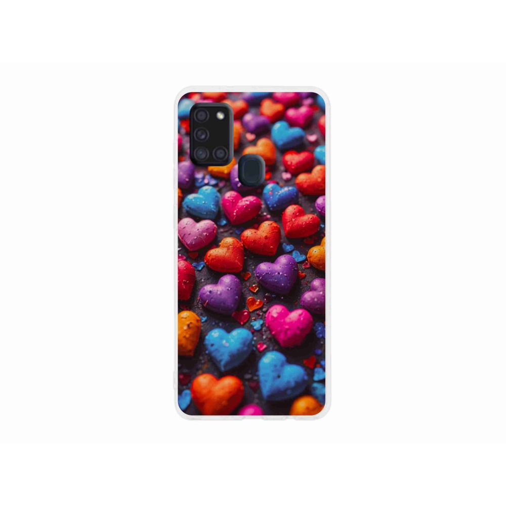 Gélový kryt mmCase na Samsung Galaxy A21s - farebné srdcia