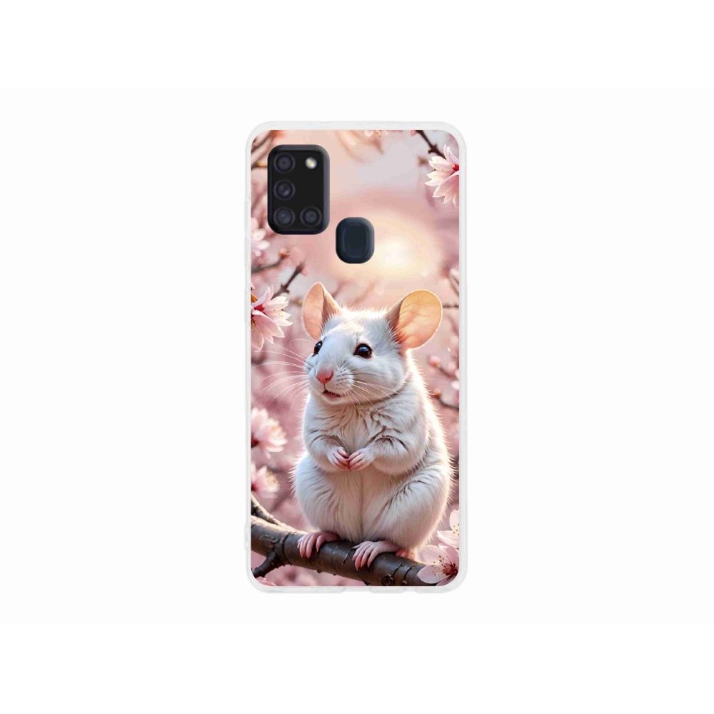 Gélový kryt mmCase na Samsung Galaxy A21s - biela myš na vetve
