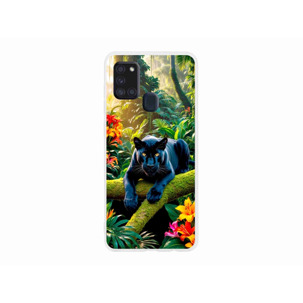 Gélový kryt mmCase na Samsung Galaxy A21s - čierny panter v džungli