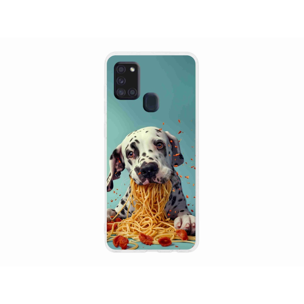 Gélový kryt mmCase na Samsung Galaxy A21s - dalmatín a špagety