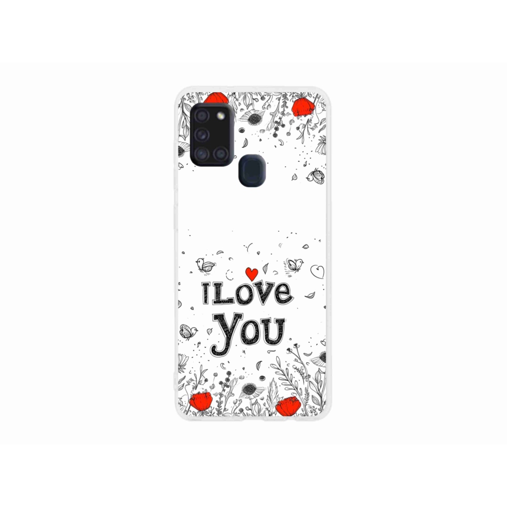 Gélový kryt mmCase na Samsung Galaxy A21s - I love you biele pozadie