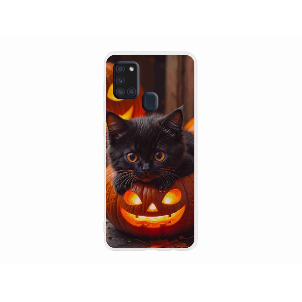 Gélový kryt mmCase na Samsung Galaxy A21s - mačiatko a tekvica