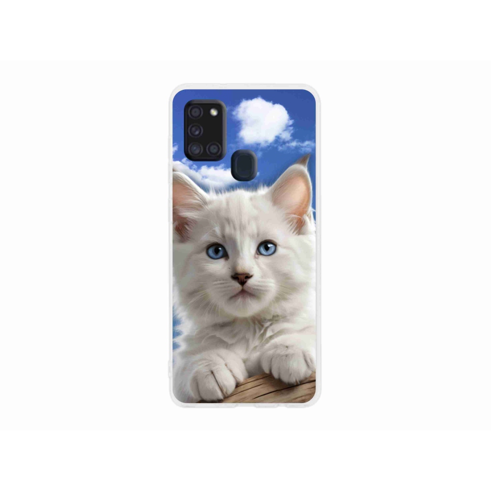 Gélový kryt mmCase na Samsung Galaxy A21s - mačiatko a oblaky