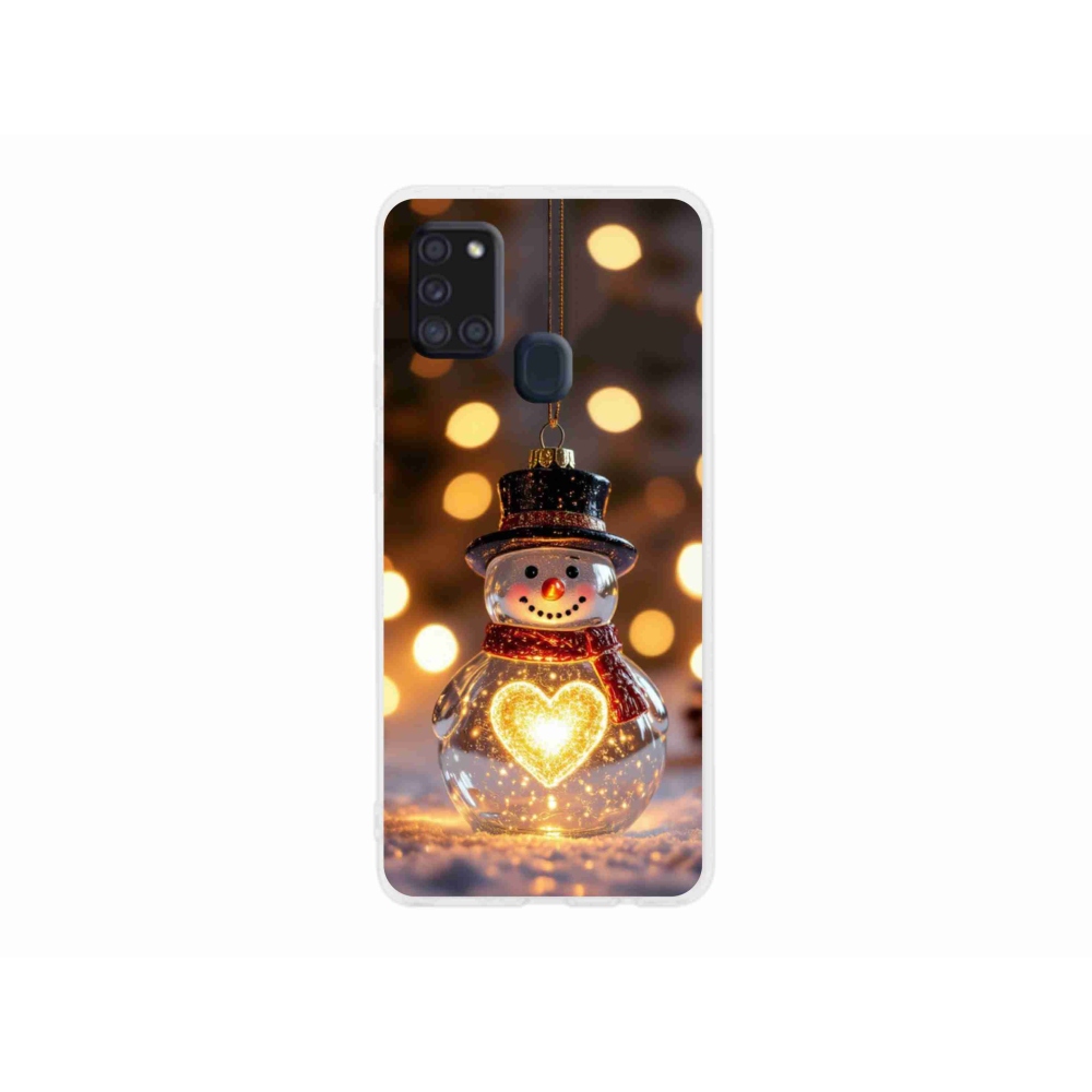 Gélový kryt mmCase na Samsung Galaxy A21s - svietiaci vianočný snehuliak