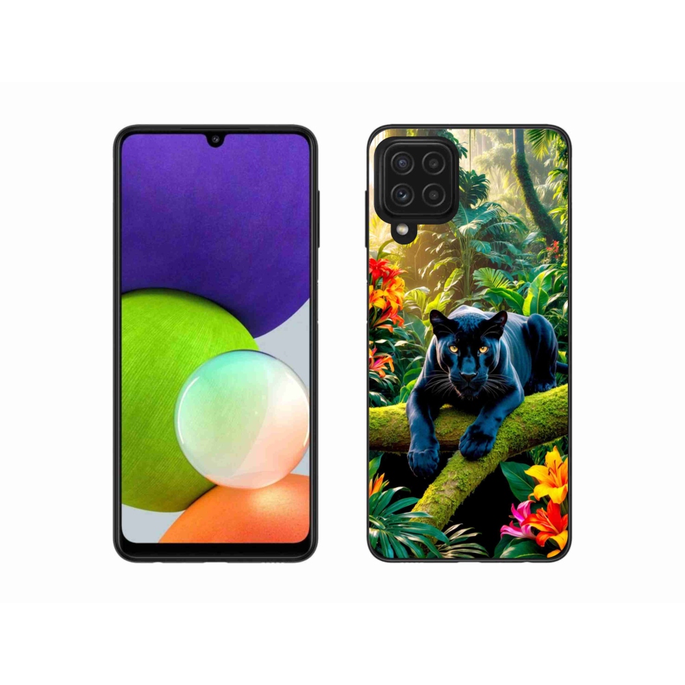 Gélový kryt mmCase na Samsung Galaxy A22 4G - čierny panter v džungli