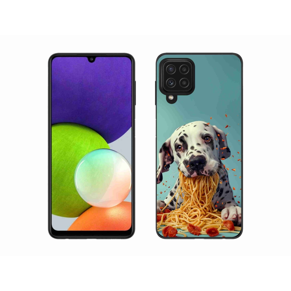 Gélový kryt mmCase na Samsung Galaxy A22 4G - dalmatín a špagety