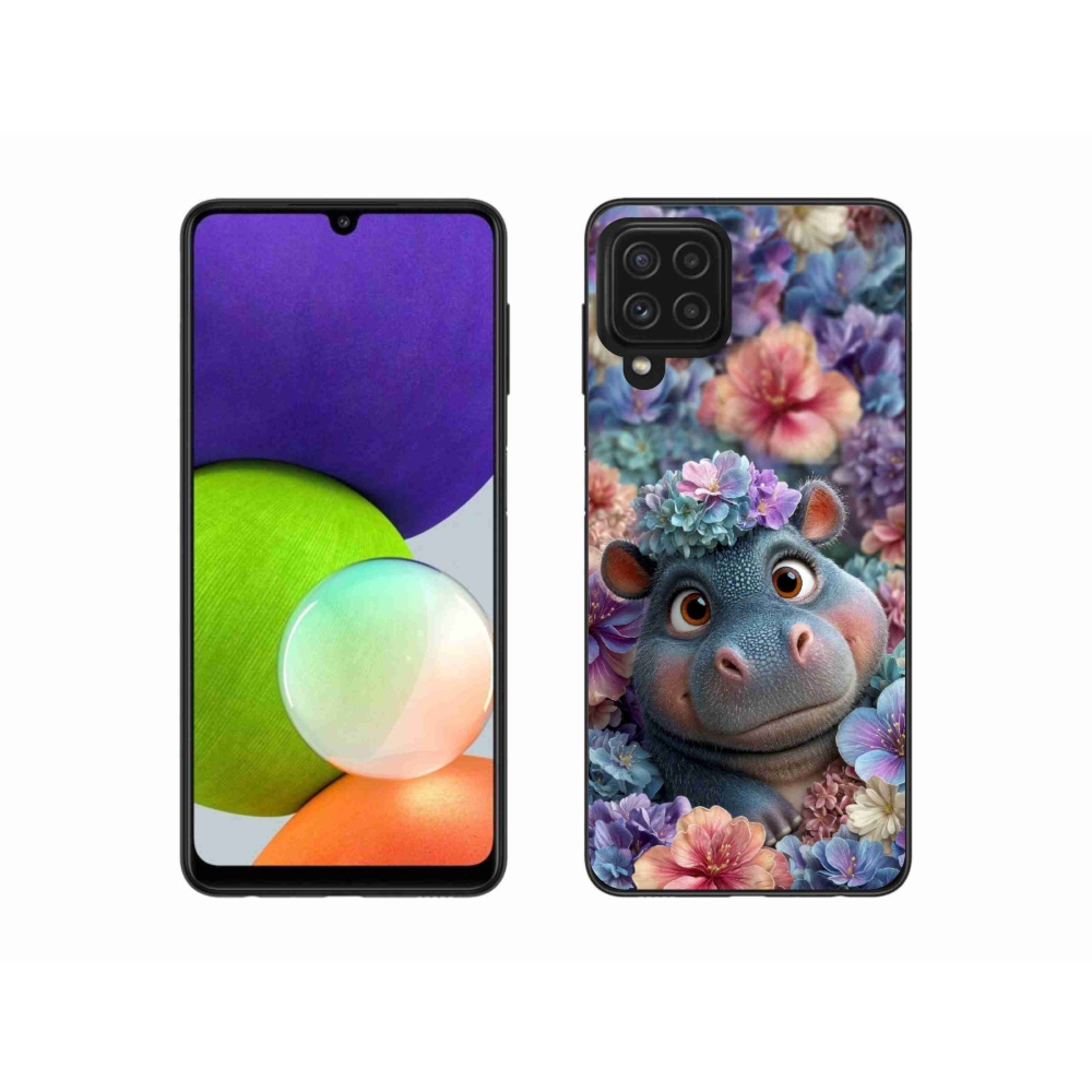 Gélový kryt mmCase na Samsung Galaxy A22 4G - hrošík v kvetoch