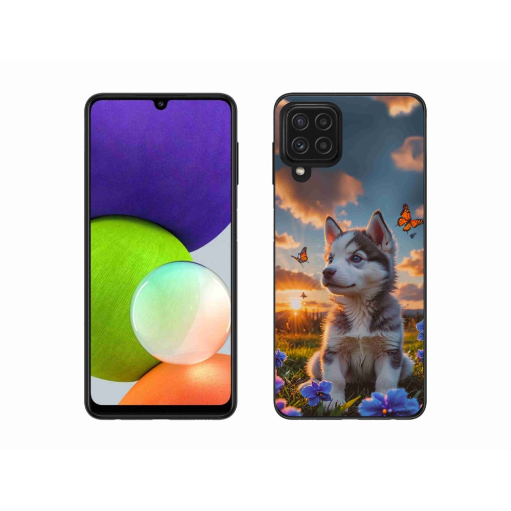Gélový kryt mmCase na Samsung Galaxy A22 4G - husky pri západe slnka