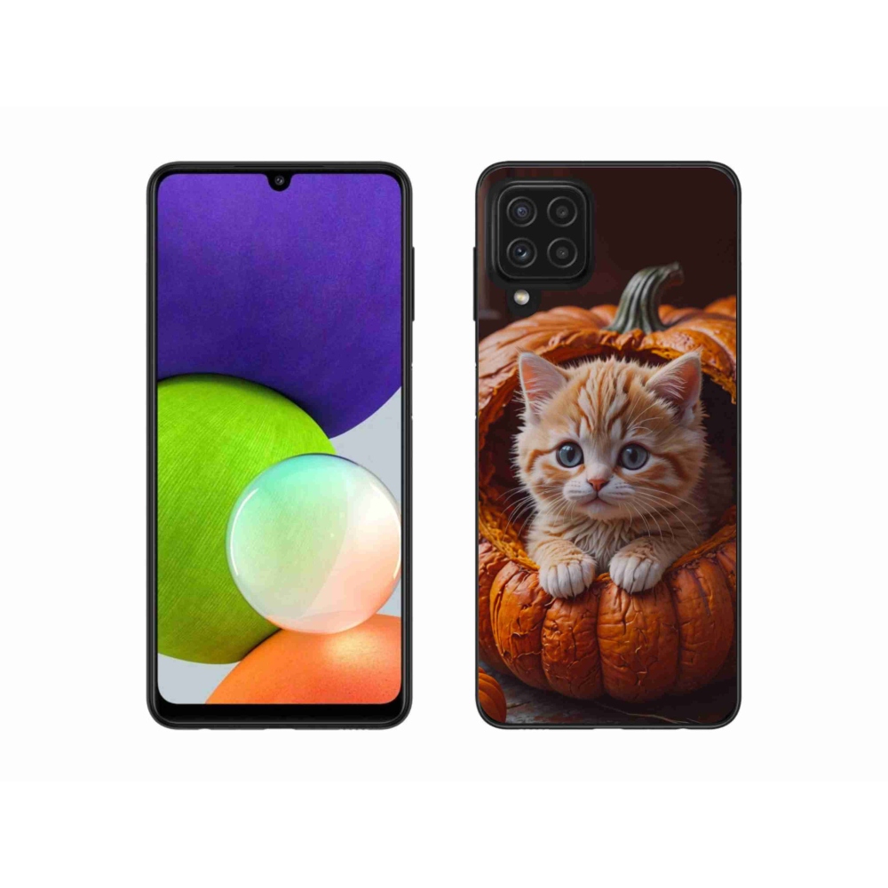 Gélový kryt mmCase na Samsung Galaxy A22 4G - mačiatko a tekvica 2