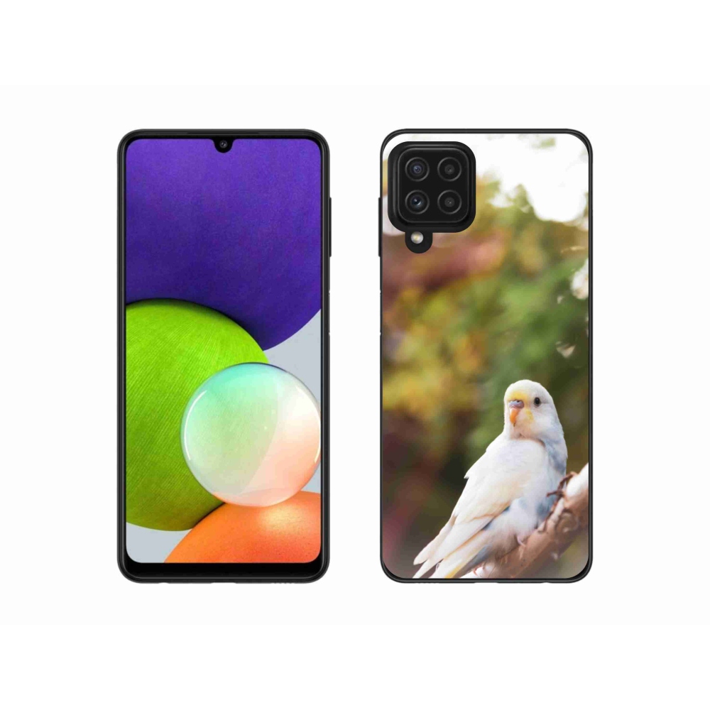 Gélový kryt mmCase na Samsung Galaxy A22 4G - papagáj andulka biela