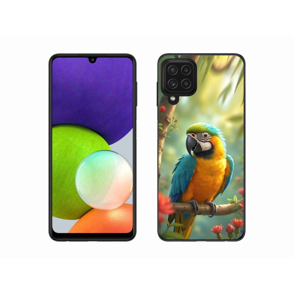 Gélový kryt mmCase na Samsung Galaxy A22 4G - papagáj ara modrožltá