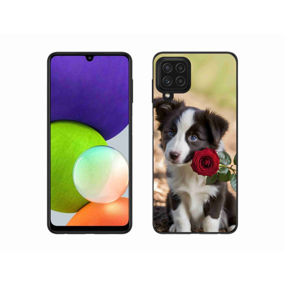 Gélový kryt mmCase na Samsung Galaxy A22 4G - roztomilá border kólia s ružou