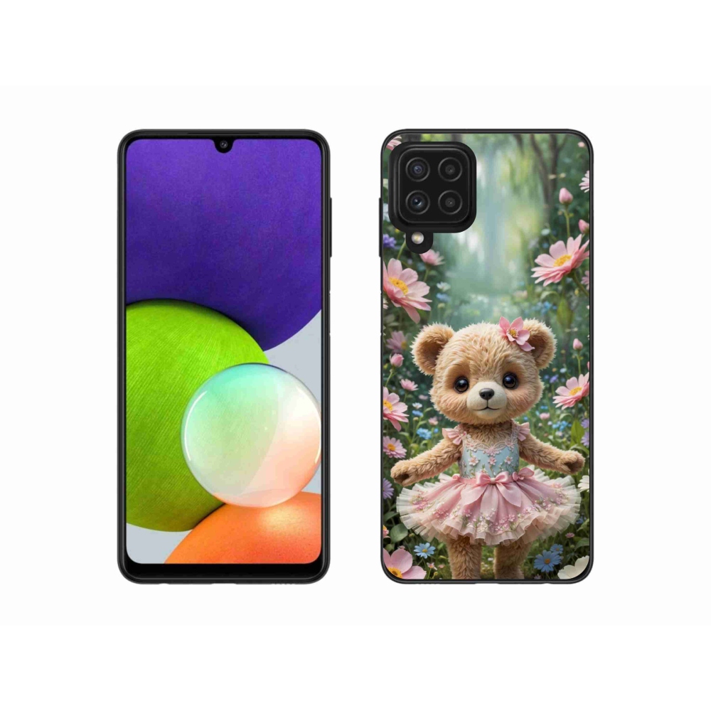 Gélový kryt mmCase na Samsung Galaxy A22 4G - roztomilý medvedík v kvetoch
