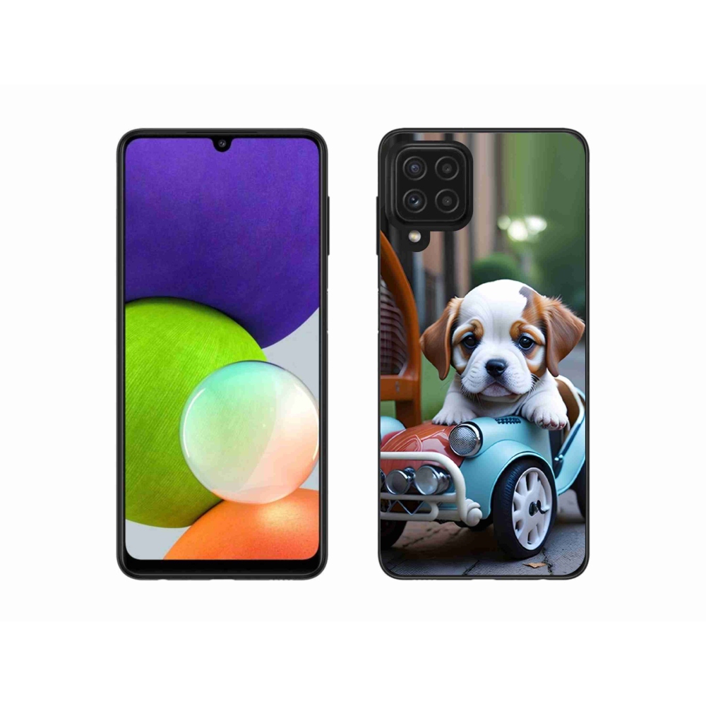 Gélový kryt mmCase na Samsung Galaxy A22 4G - šteňa v retro aute
