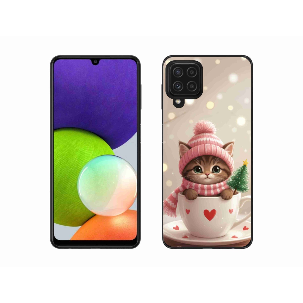 Gélový kryt mmCase na Samsung Galaxy A22 4G - vianočné mačiatko v hrnčeku
