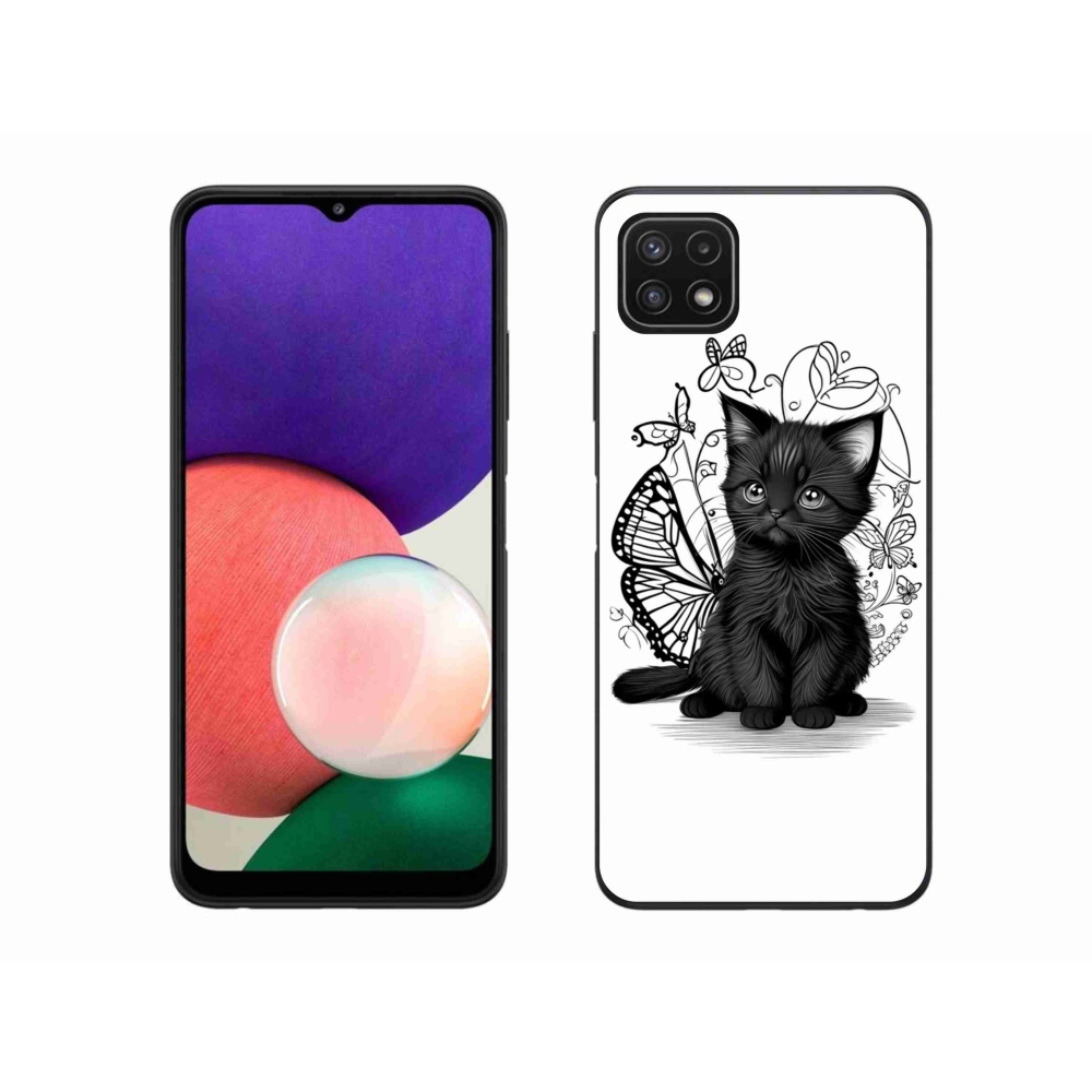 Gélový kryt mmCase na Samsung Galaxy A22 5G - čierne mačiatko