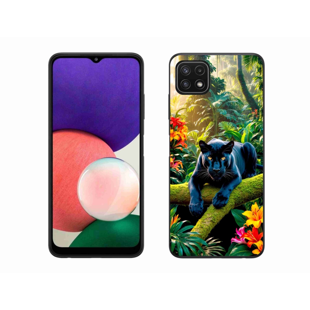 Gélový kryt mmCase na Samsung Galaxy A22 5G - čierny panter v džungli