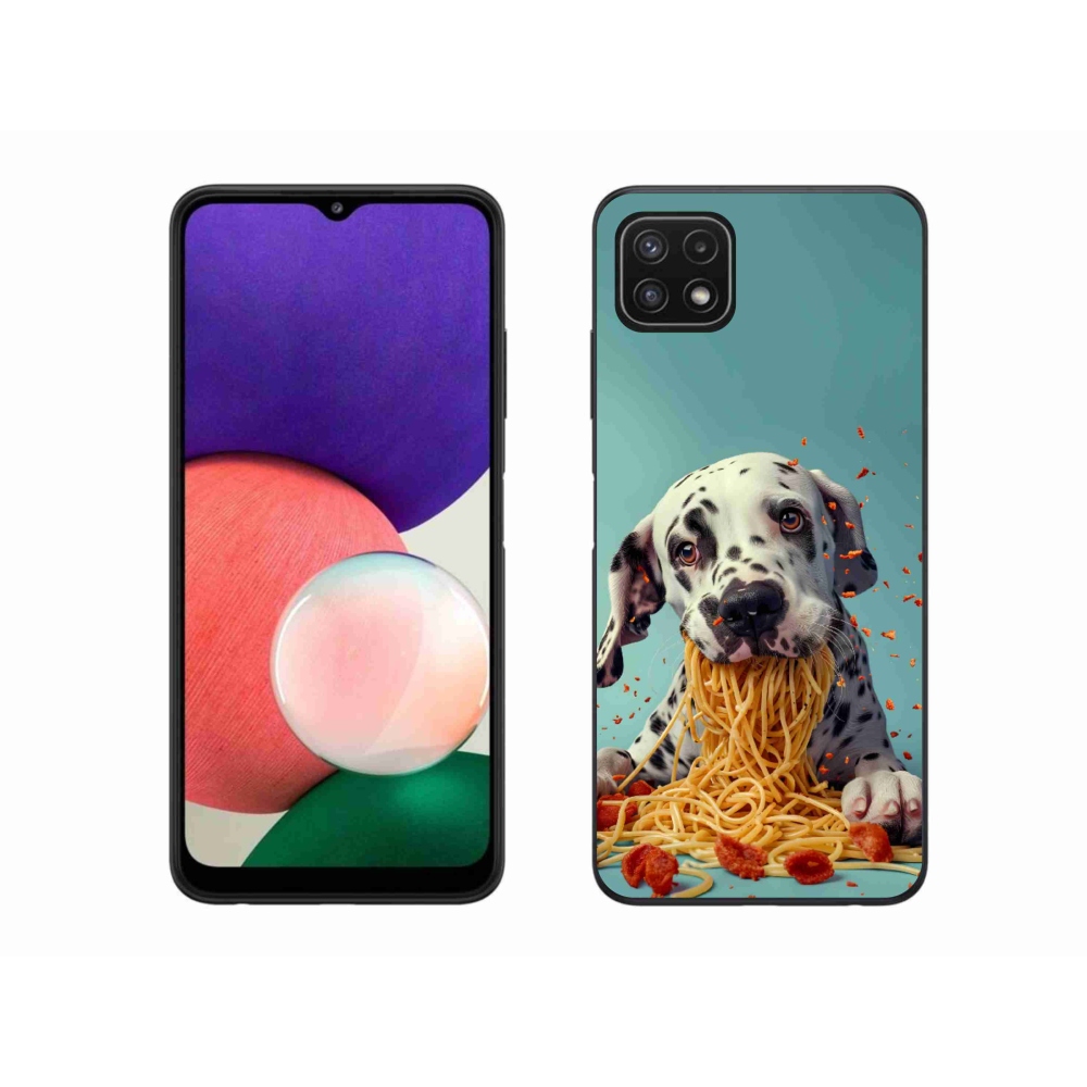 Gélový kryt mmCase na Samsung Galaxy A22 5G - dalmatín a špagety