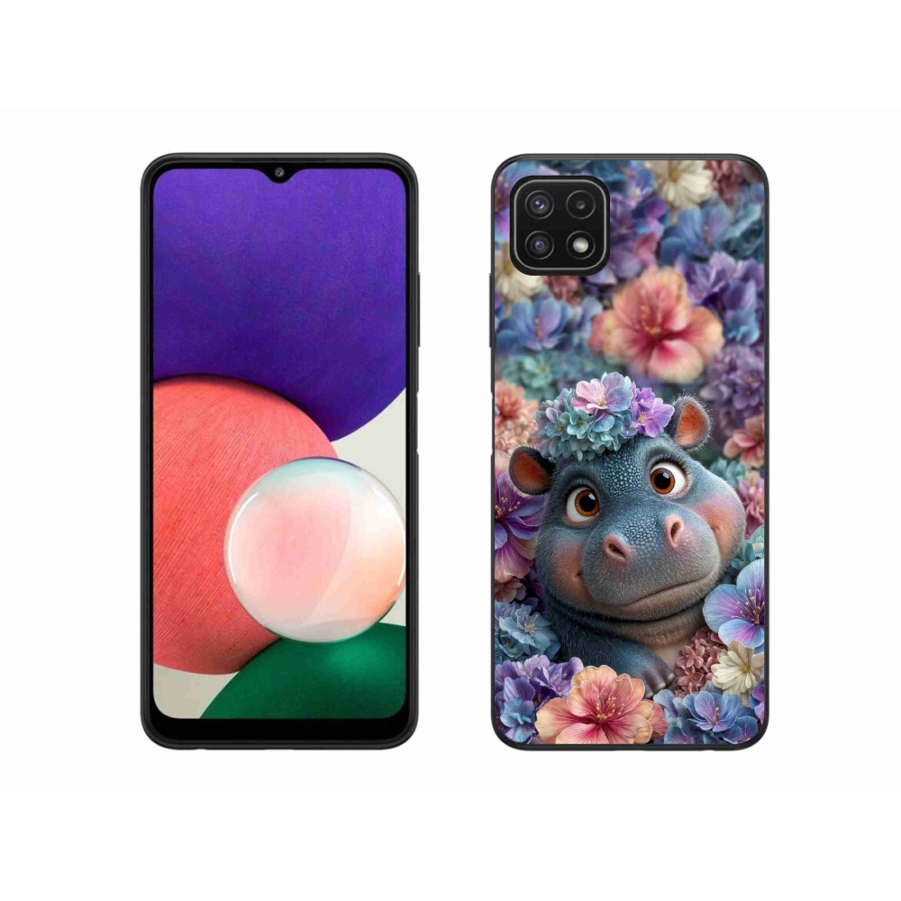 Gélový kryt mmCase na Samsung Galaxy A22 5G - hrošík v kvetoch