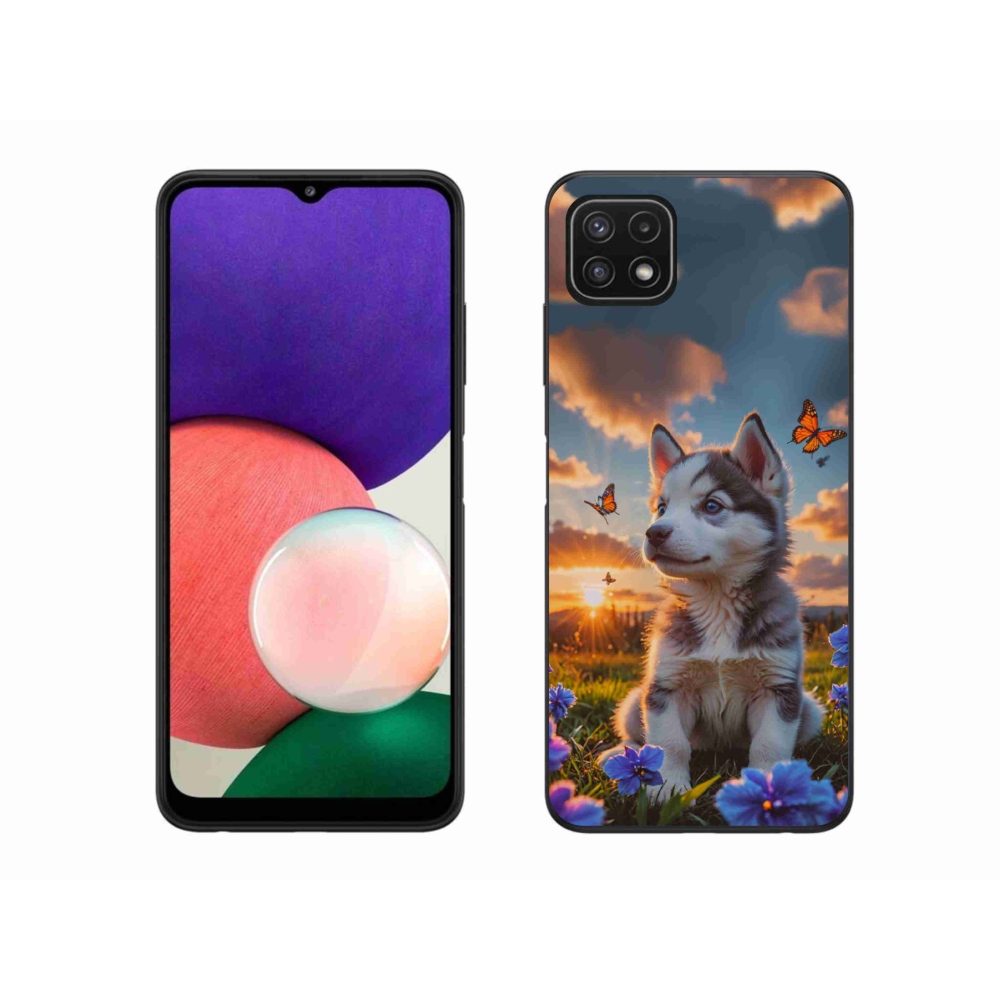 Gélový kryt mmCase na Samsung Galaxy A22 5G - husky pri západe slnka