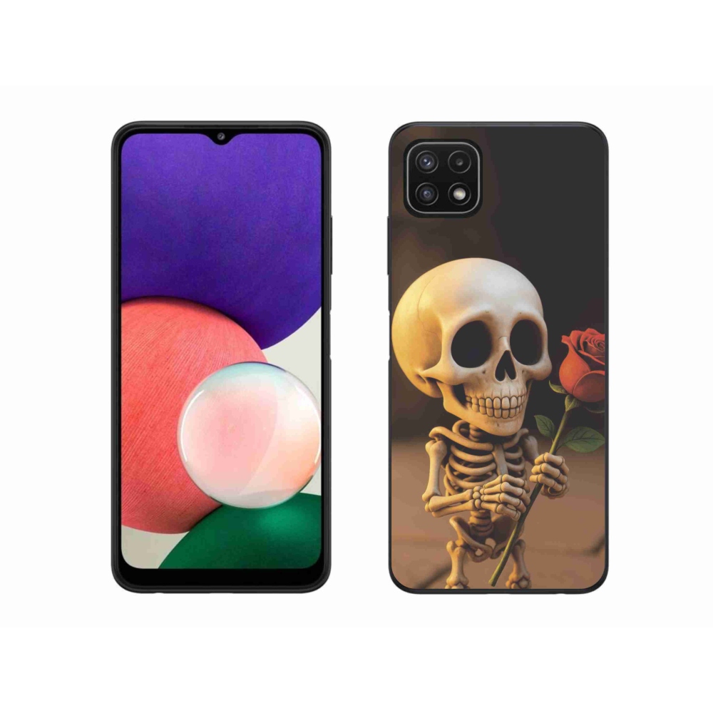 Gélový kryt mmCase na Samsung Galaxy A22 5G - kostlivec s ružou