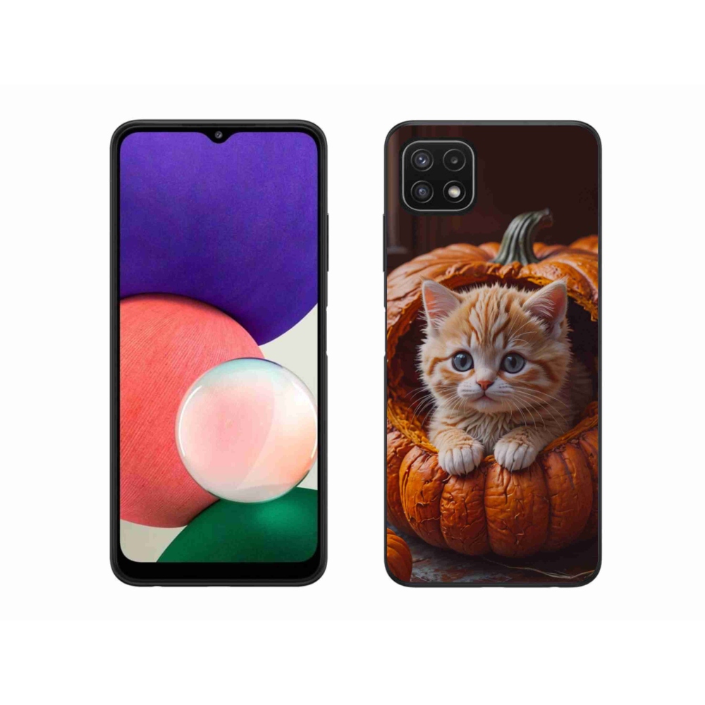 Gélový kryt mmCase na Samsung Galaxy A22 5G - mačiatko a tekvica 2