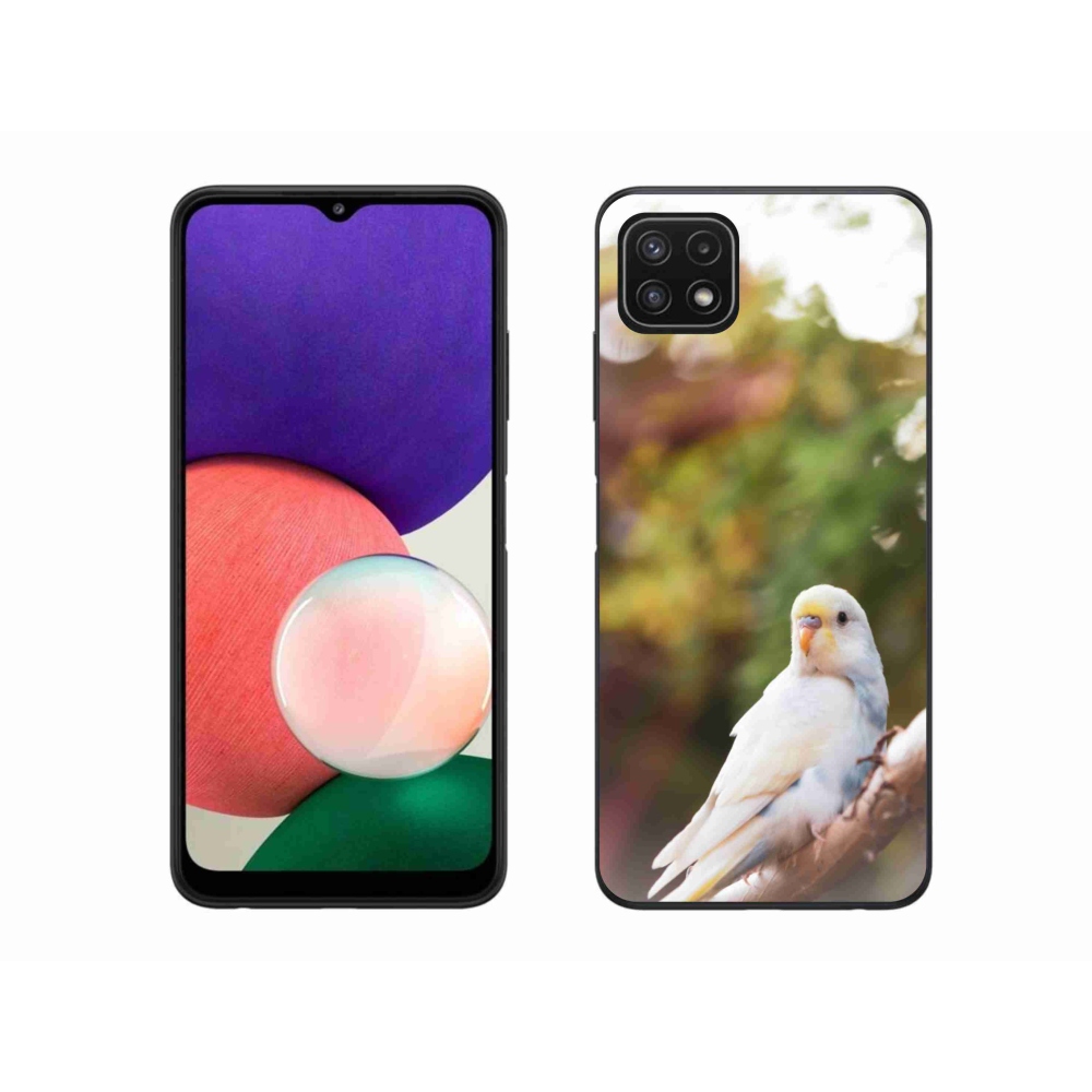 Gélový kryt mmCase na Samsung Galaxy A22 5G - papagáj andulka biela