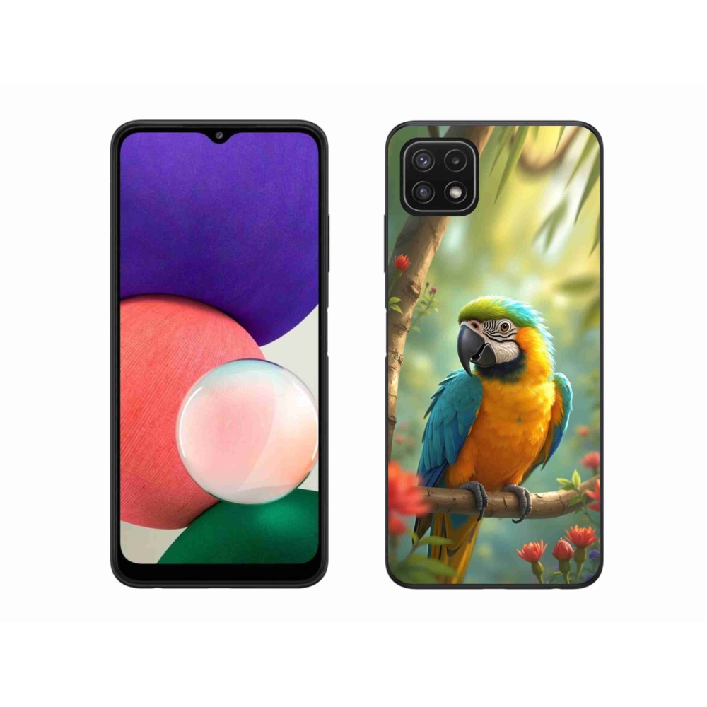 Gélový kryt mmCase na Samsung Galaxy A22 5G - papagáj ara modrožltá