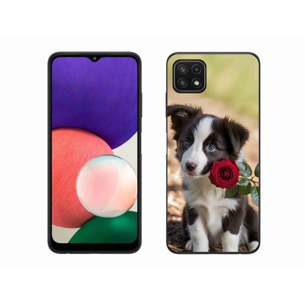 Gélový kryt mmCase na Samsung Galaxy A22 5G - roztomilá border kólia s ružou