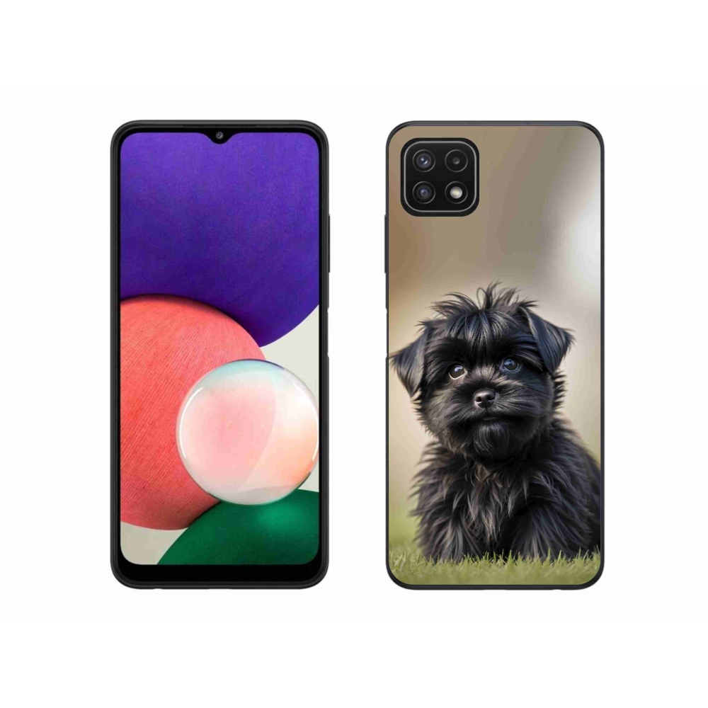Gélový kryt mmCase na Samsung Galaxy A22 5G - roztomilý čierny psík